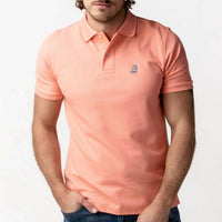 James Bark Regular Fit Polo Shirt With French Bulldog Logo in peach - men's shirt