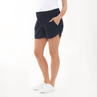 Ripe Indi Shirred Linen Short in navy - women's shorts - detail view