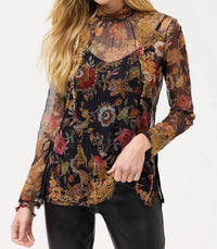 Johnny Was Women's Francisca Mesh Blouse in multi - women's long sleeve top - detail view