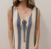 Mustard Seed - Knit Deep V-neck Tie Front Midi Dress