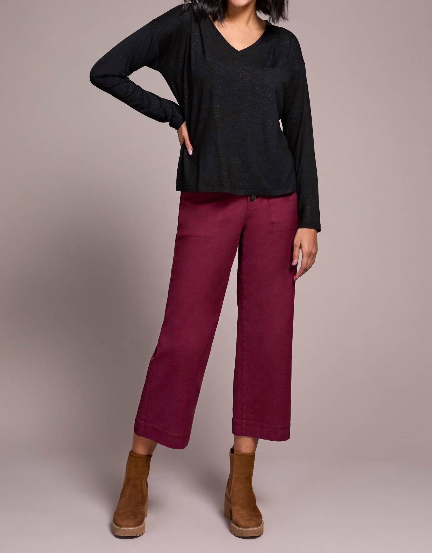 Tribal - Soft Shine Effect V-neck Drop Shoulder Top