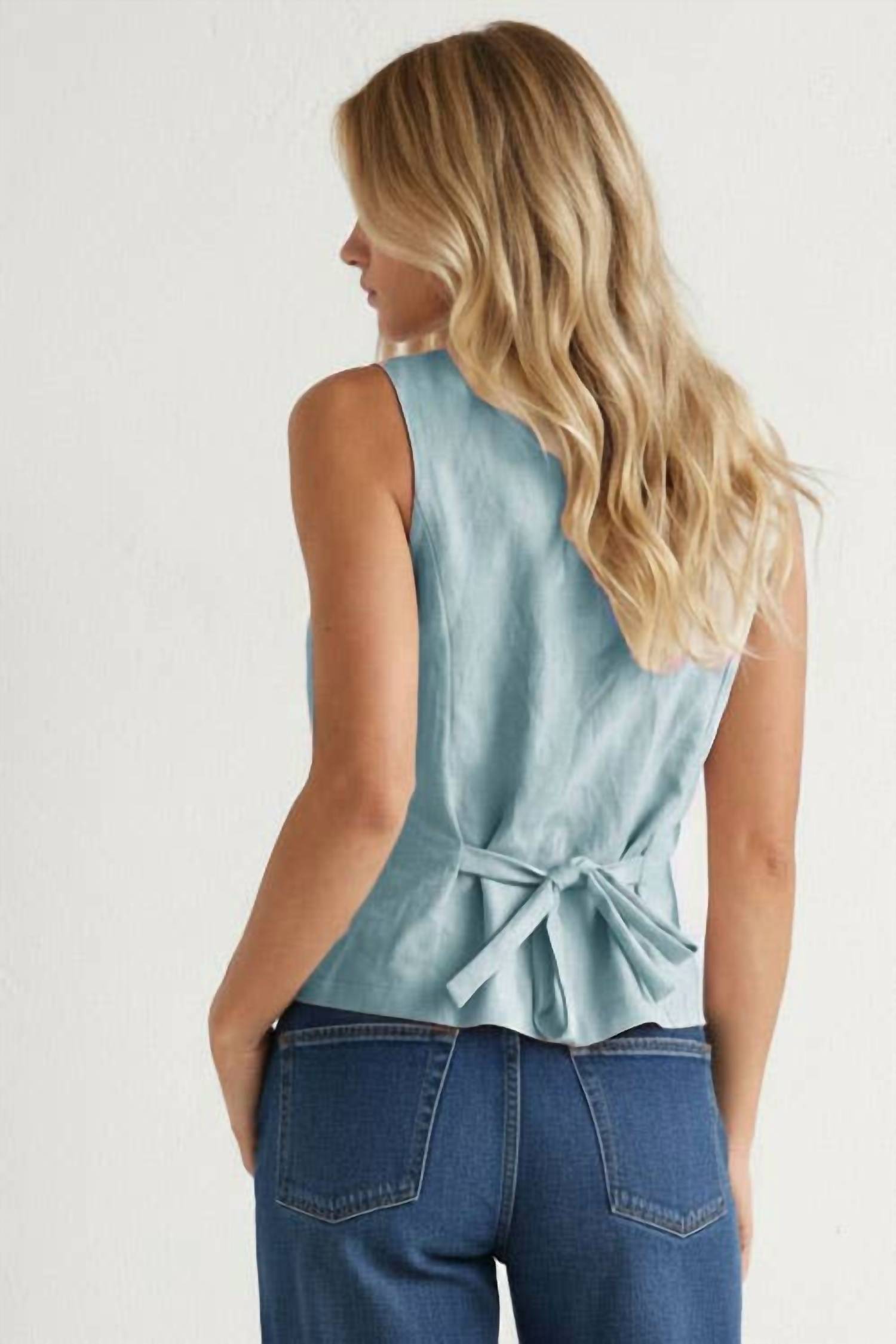 Naked Zebra - Sleeveless Woven Vest With Back Tie