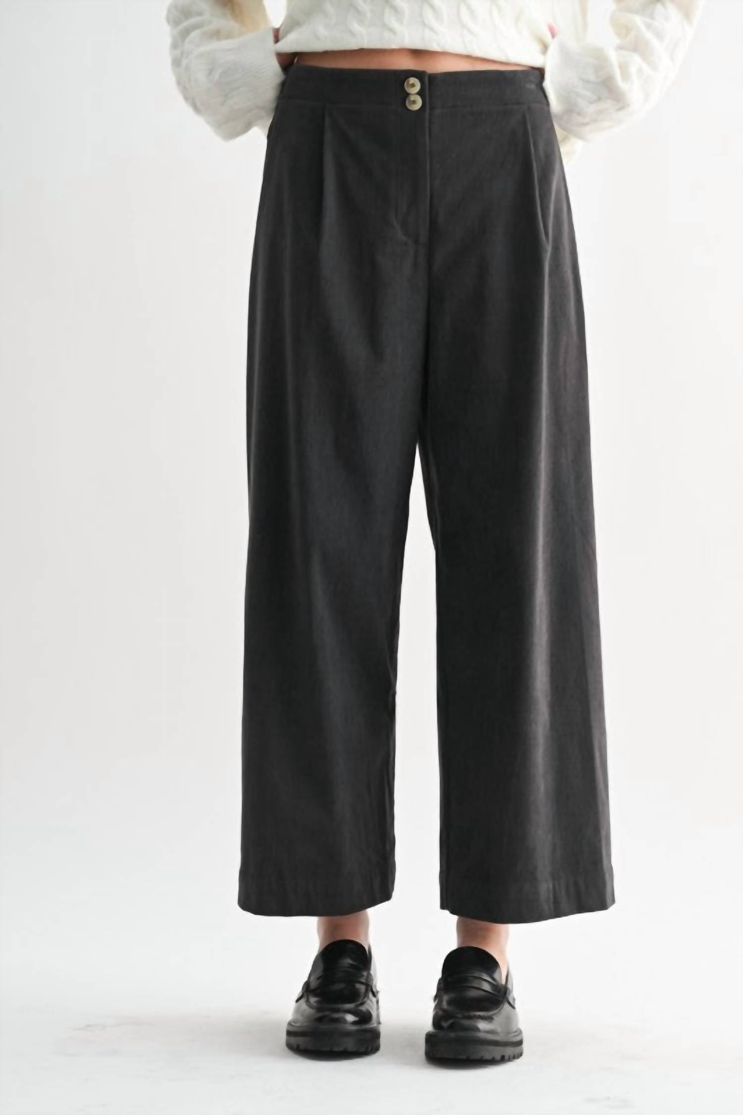 Fun 2 Fun Wide Leg Corduroy Pant in charcoal - women's pants