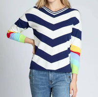 APNY Chevron Pullover With Rainbow Cuffs in multi - women's top