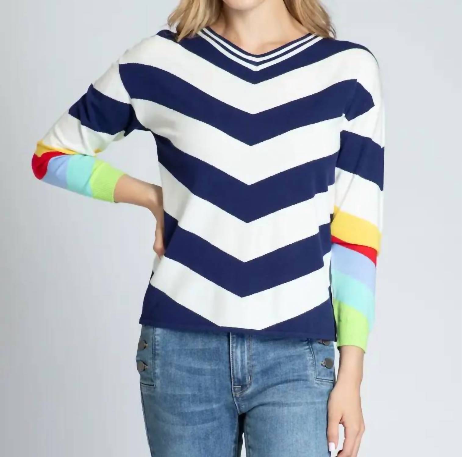 APNY Chevron Pullover With Rainbow Cuffs in multi - women's top