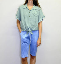 Papillon - Short Sleeve Tie Top With Floral Detail