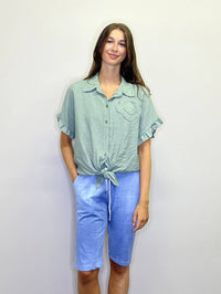 Papillon - Short Sleeve Tie Top With Floral Detail