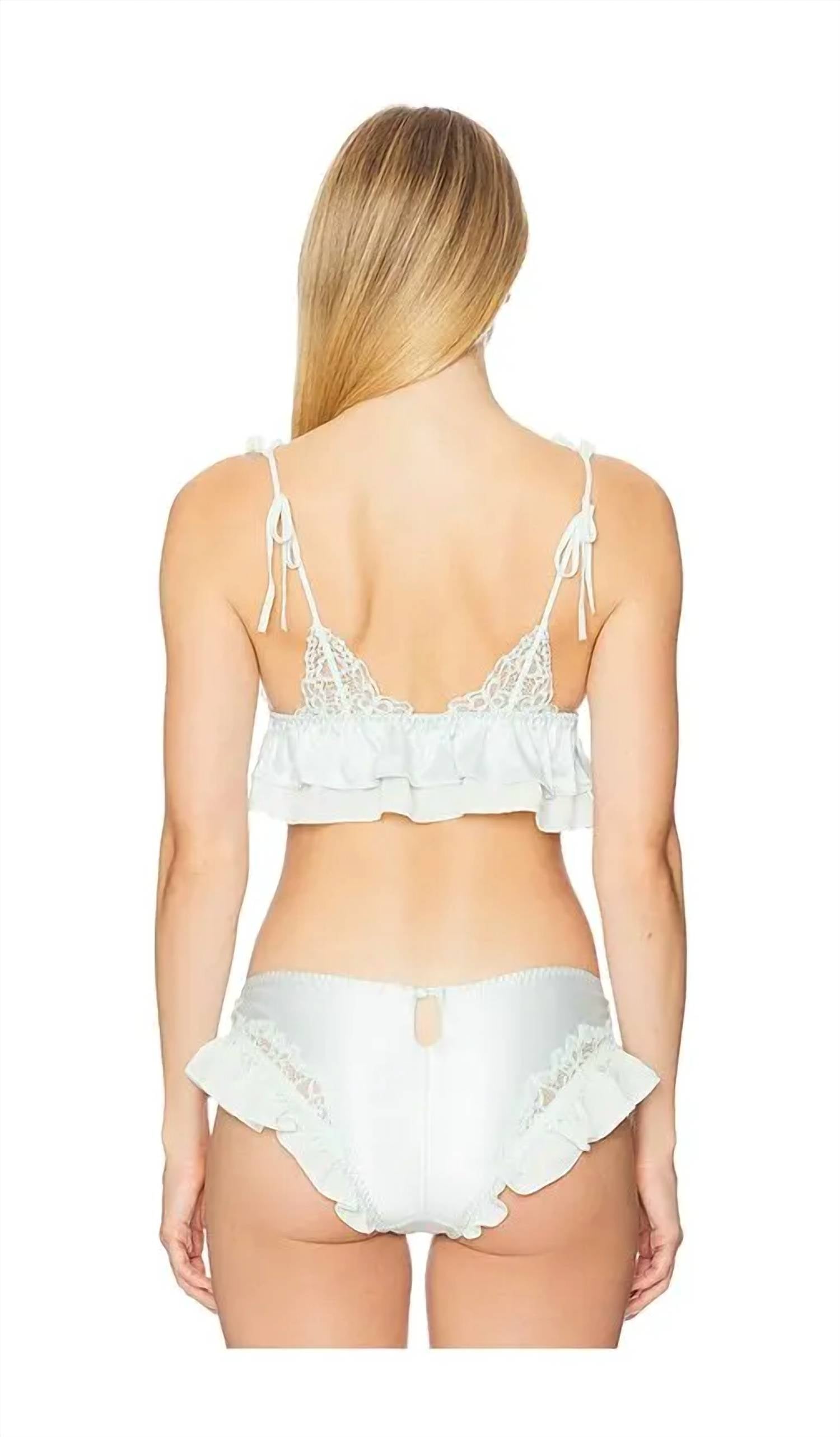 for Love & Lemons Butterfly Lace Ruffle Bralette And Panty Set in mint - women's intimate - detail view