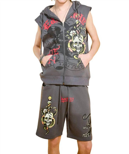Ed Hardy - Panther Skull Fleece Zip Up Cut Off Hoodie