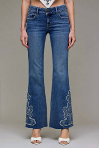 Hidden - Applique Low Rise Flare Jeans