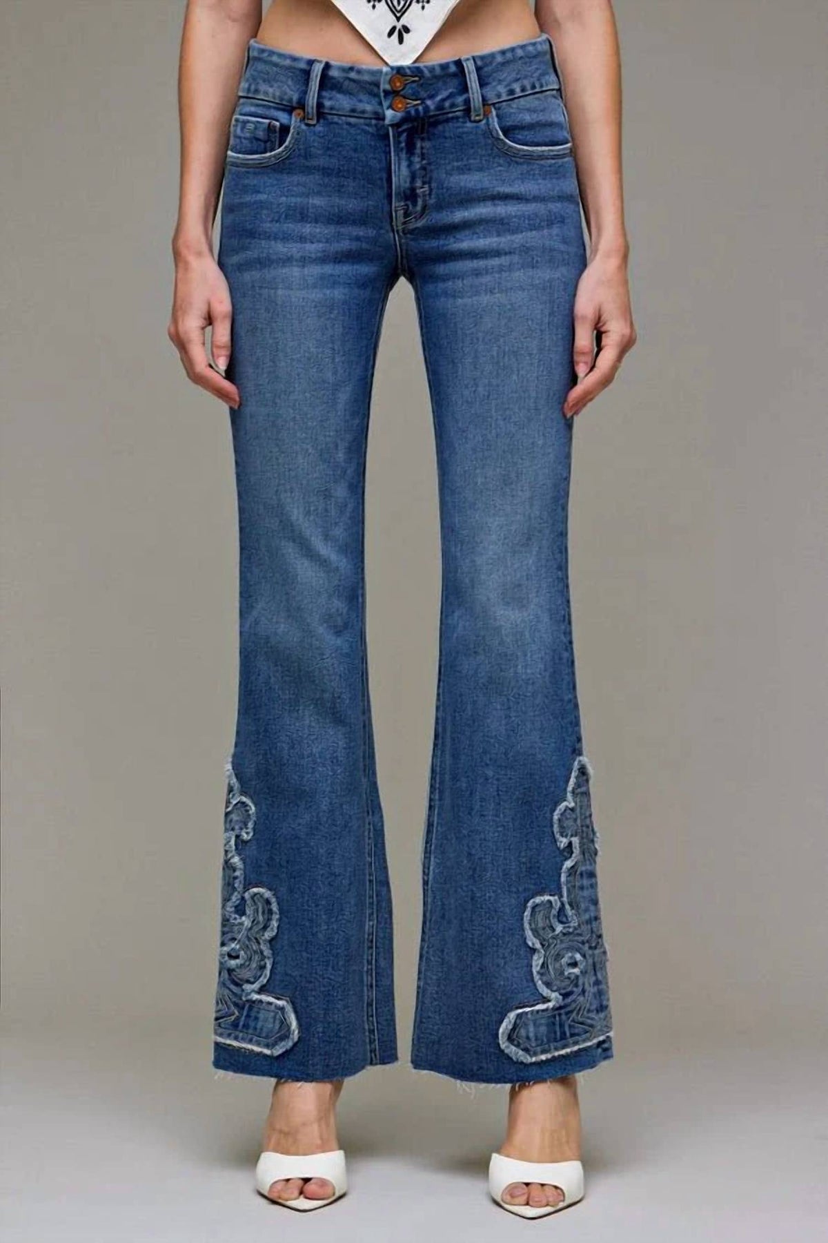 Hidden - Applique Low Rise Flare Jeans