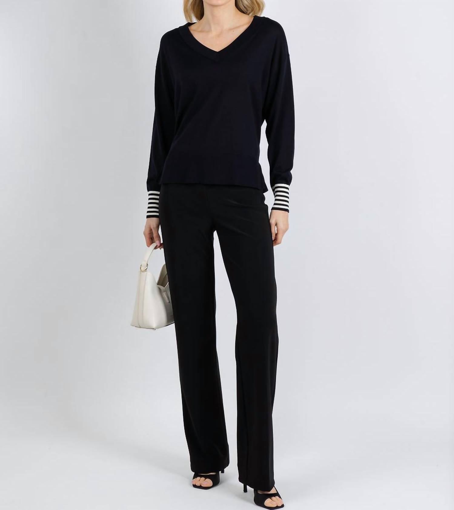 MARELLA Polo V-neck Sweater in black cream - women's sweater - detail view