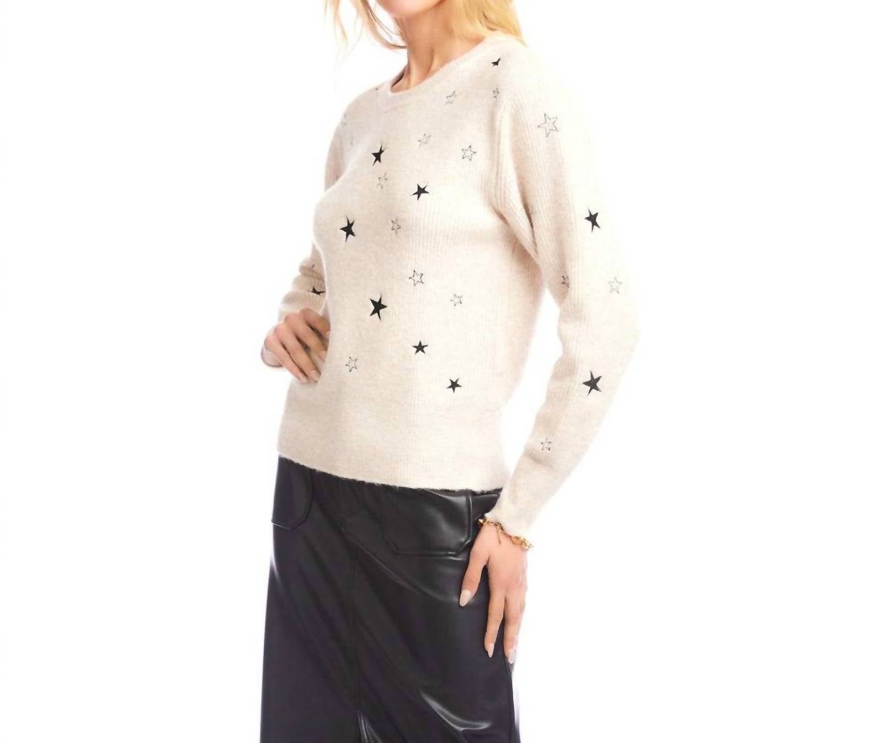 Karen Kane Embroidered Stars Sweater in oatmeal - women's sweater - alternate view