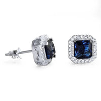 Silver Depot Sapphire Halo Stud Earrings in blue - women's jewelry