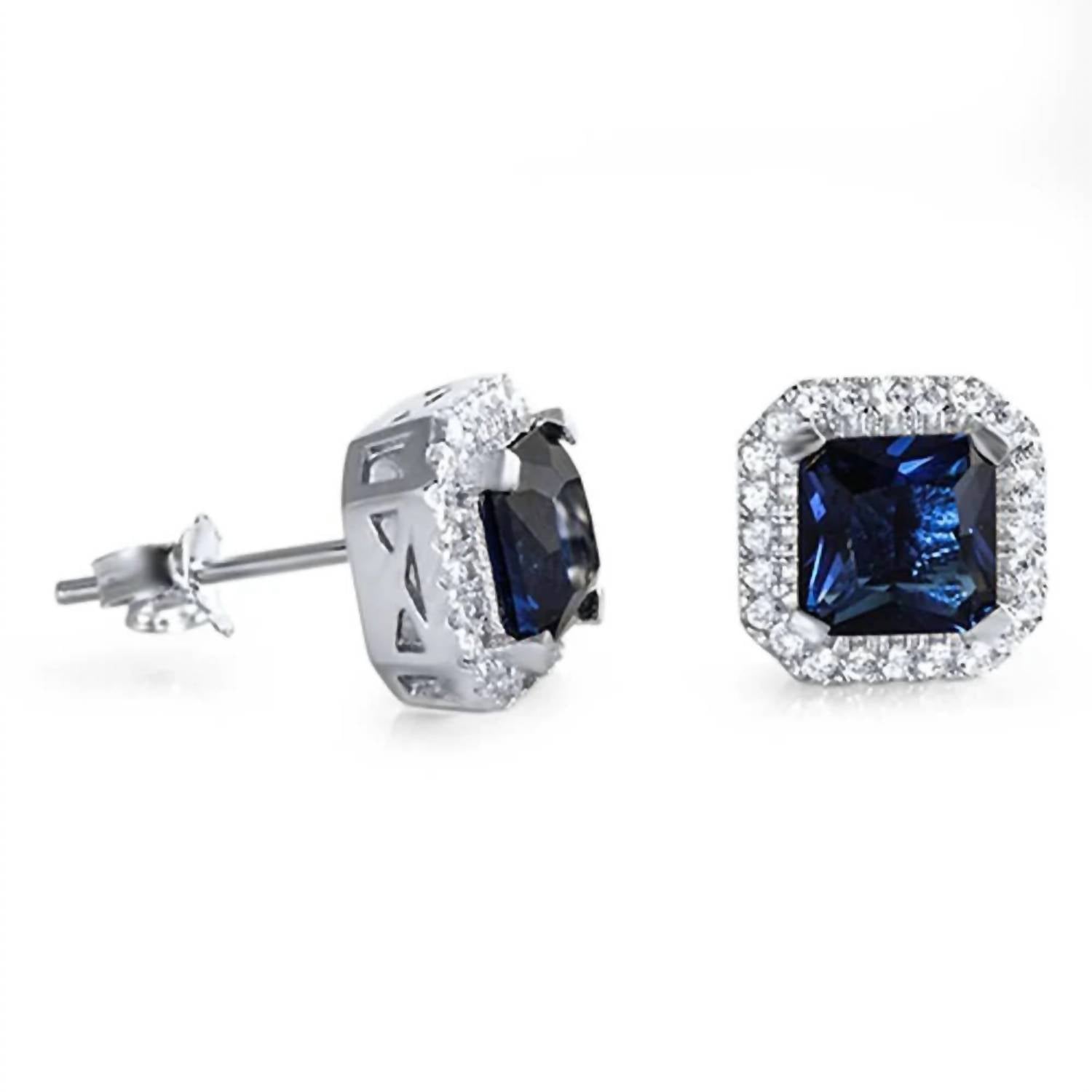 Silver Depot Sapphire Halo Stud Earrings in blue - women's jewelry