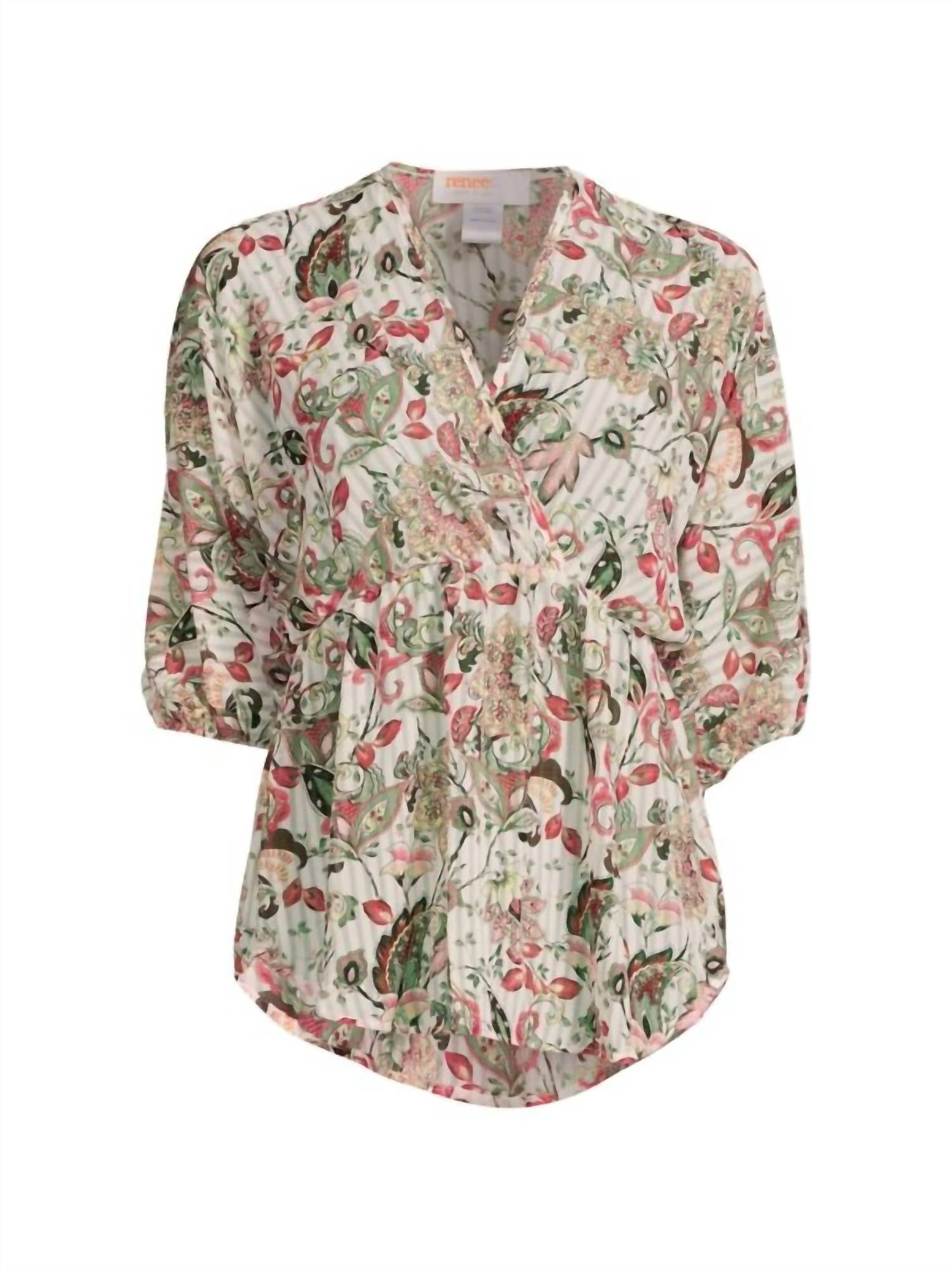 Reneec. - Floral Print V Neck Chiffon Blouse