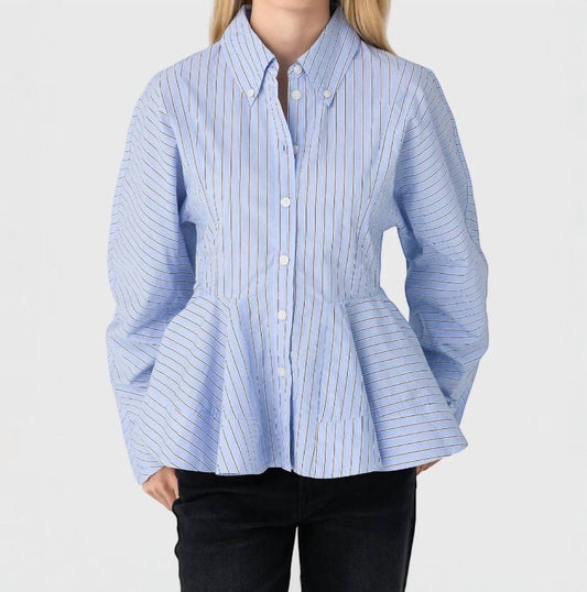 Ganni - Stripe Cotton Peplum Top