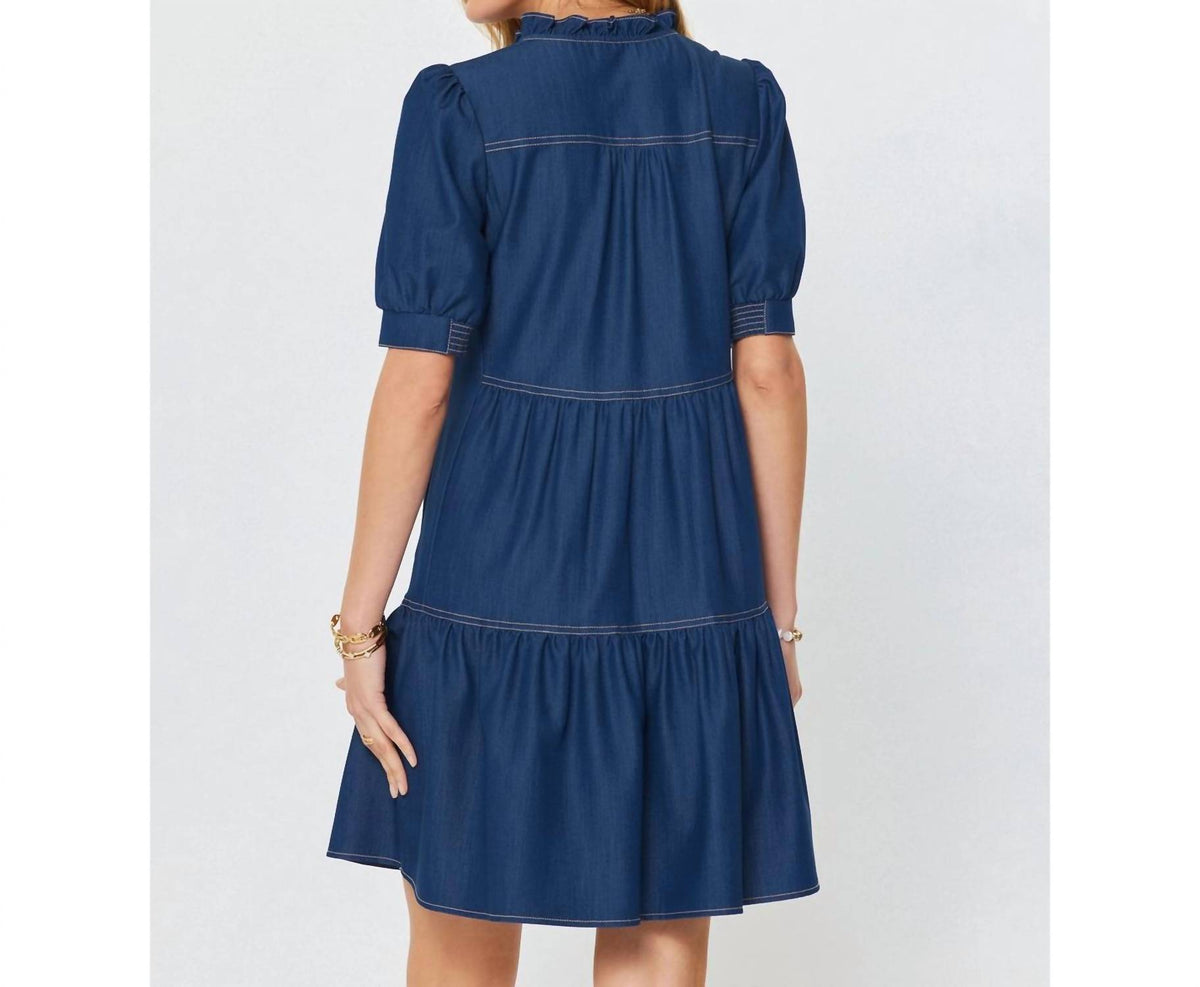 Current Air - Denim Tiered Short Sleeve Mini Dress