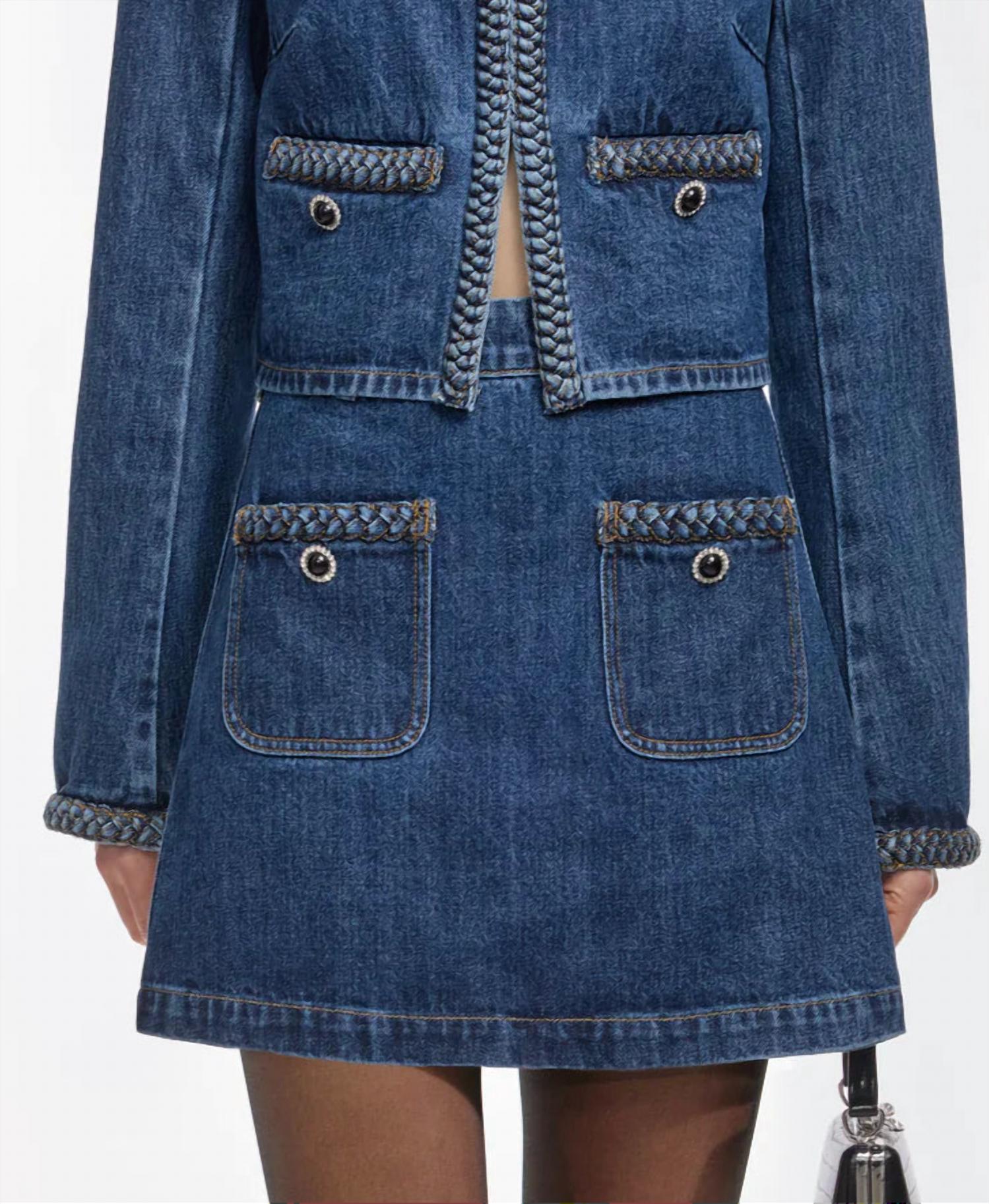 self-portrait Denim Braided Mini Skirt in blue - women's skirt