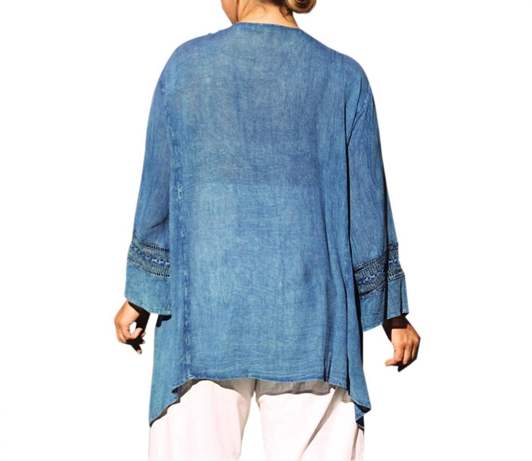On The Plus Side - Tatum Crochet Cotton Wide Sleeve V-Neck Tunic - Plus