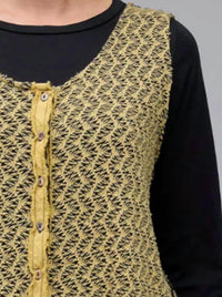 cut loose Tandoori Crochet Vest in black natural - women's jacket - detail view