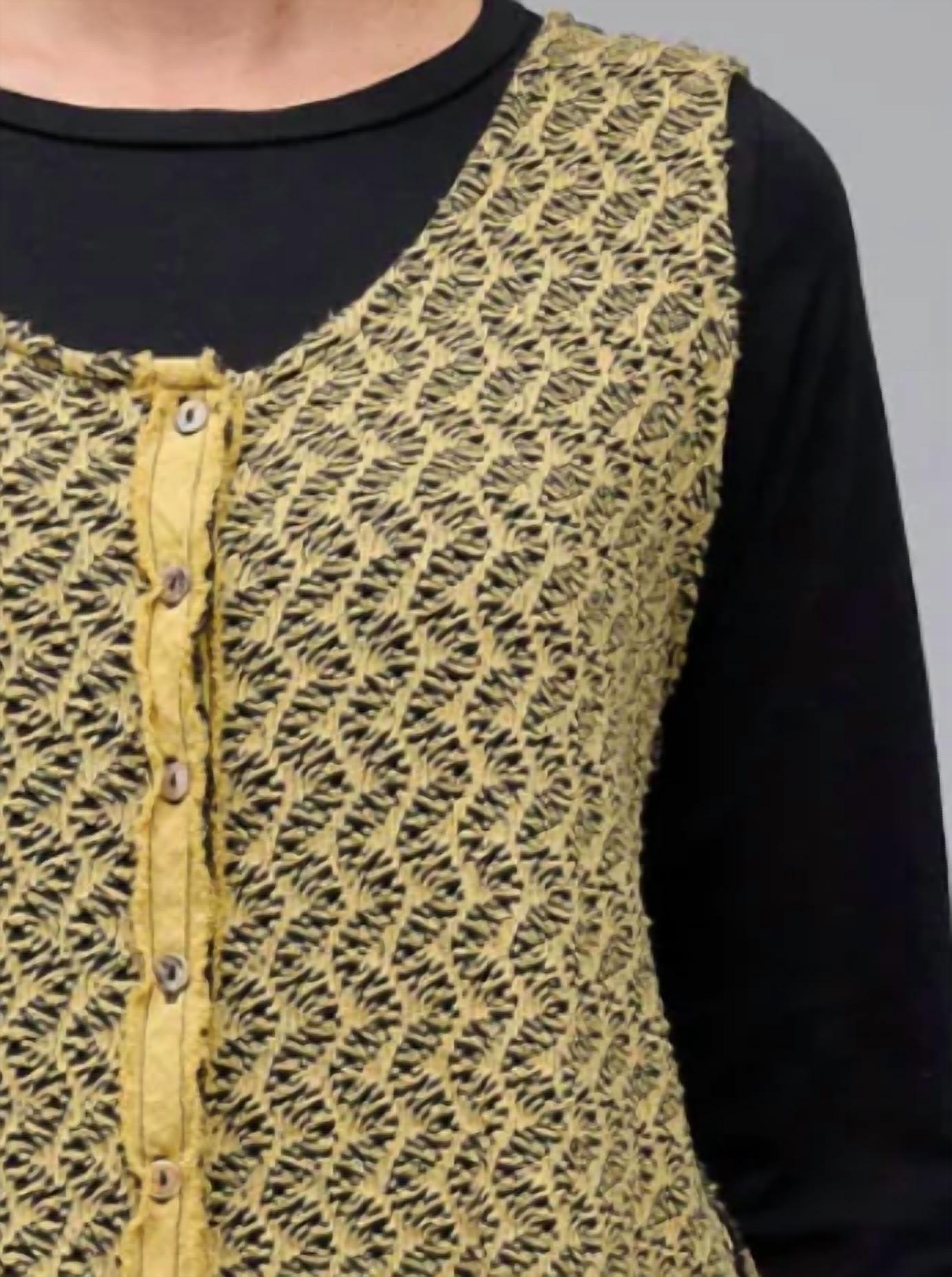 cut loose Tandoori Crochet Vest in black natural - women's jacket - detail view