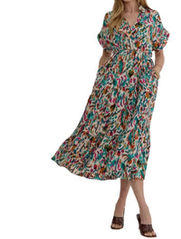 Entro - Satin V-neck Collared Midi Dress