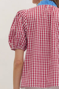Entro - Gingham Puff Sleeve Top