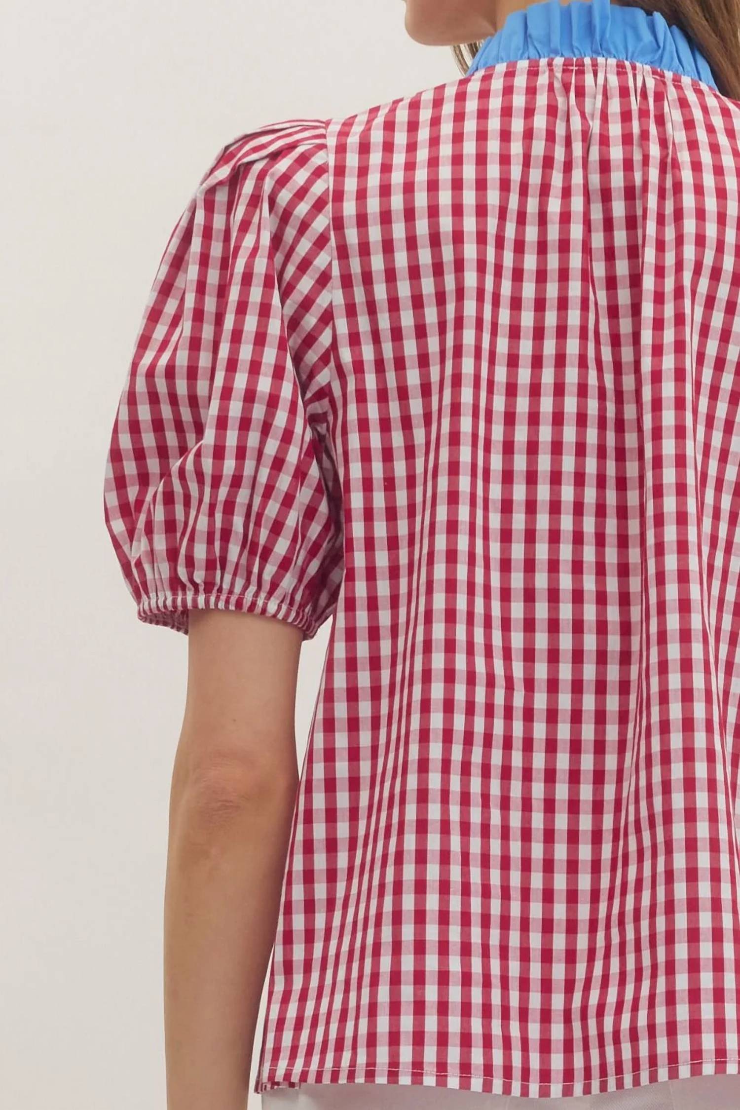 Entro - Gingham Puff Sleeve Top