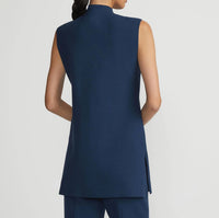 Lafayette 148 Responsible Matte Crepe Mockneck Tunic in lido blue - women's shirt - detail view