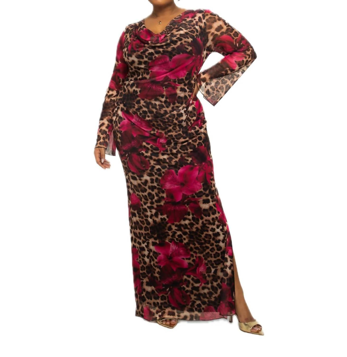 Fashion Szn Curve - Leopard Print Mesh Maxi Dress - Plus