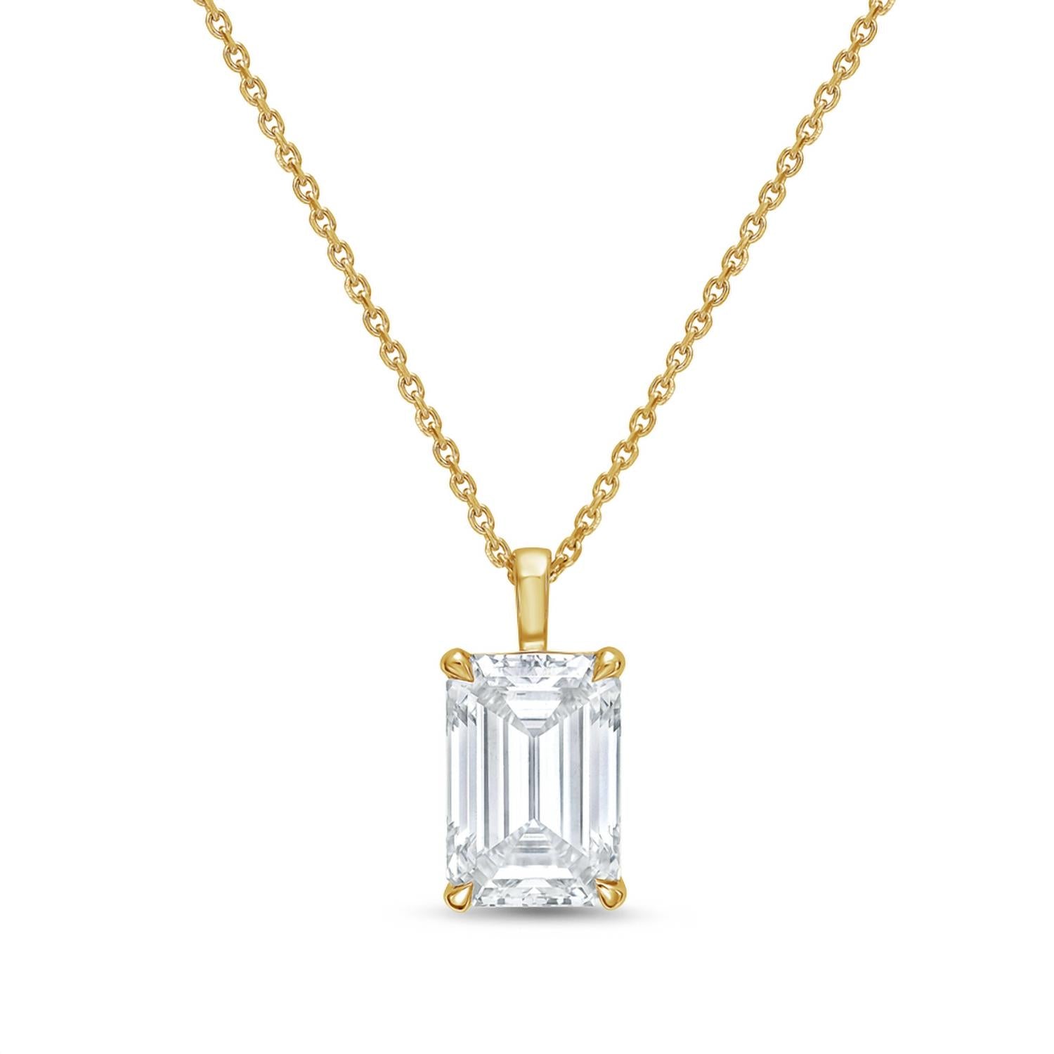 Diana M Jewels - 10.00 Ct Lab-grown Emerald-cut Diamond Pendant Necklace On A Solid Bail