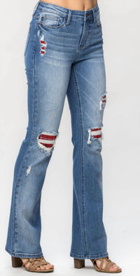 Judy Blue - Livin' In Plaid Patch Mid Rise Boot Cut Jean