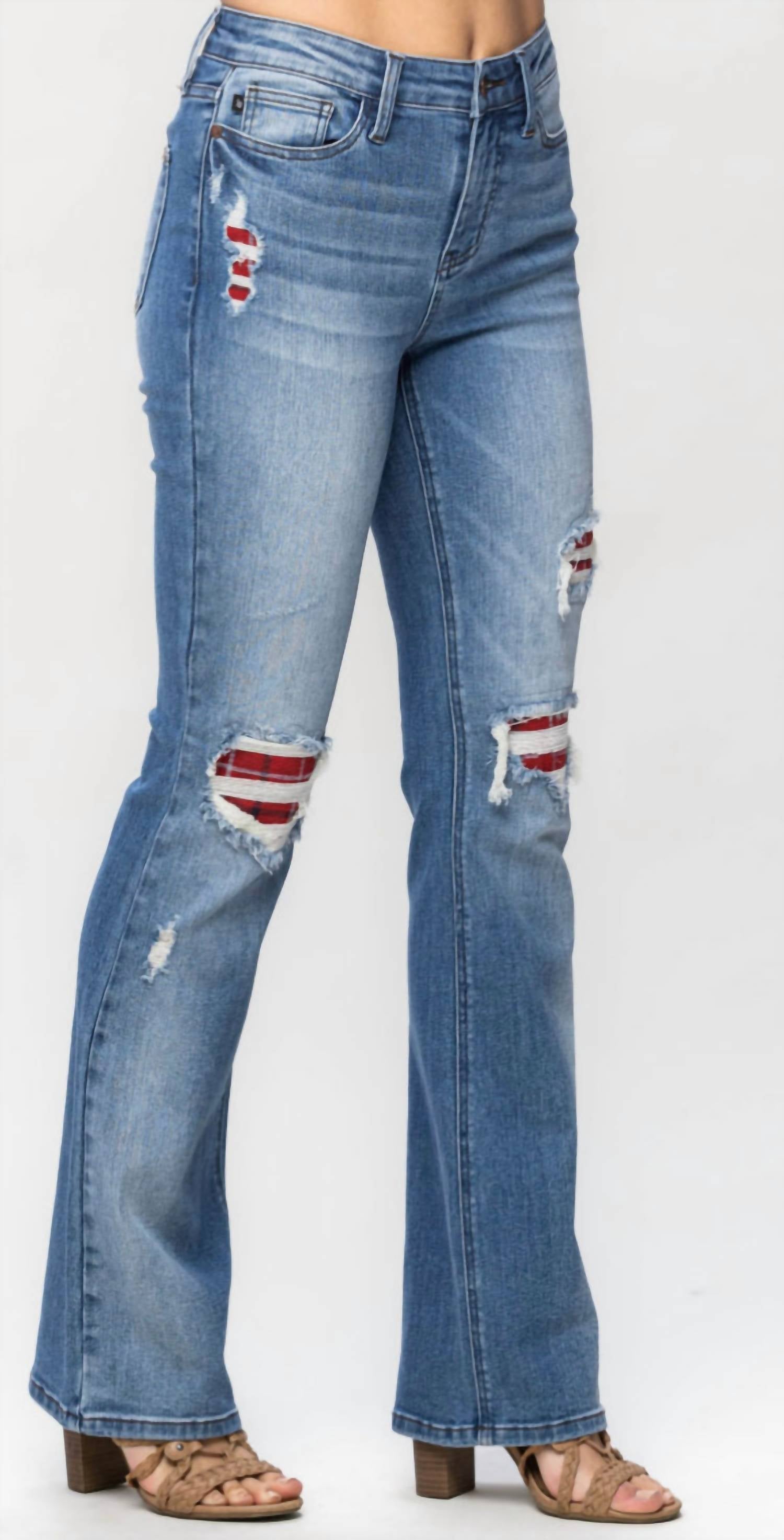 Judy Blue - Livin' In Plaid Patch Mid Rise Boot Cut Jean