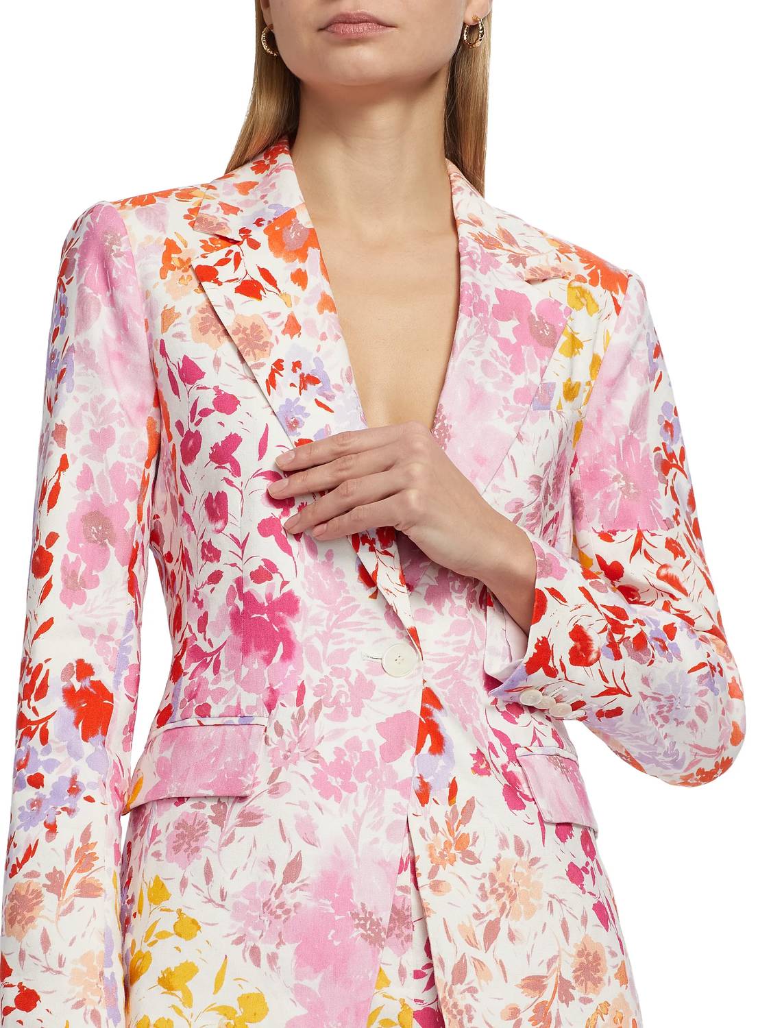Derek Lam 10 Crosby Irina Floral Printed Stretch Linen Blazer in rose multi - women's jacket - view 4