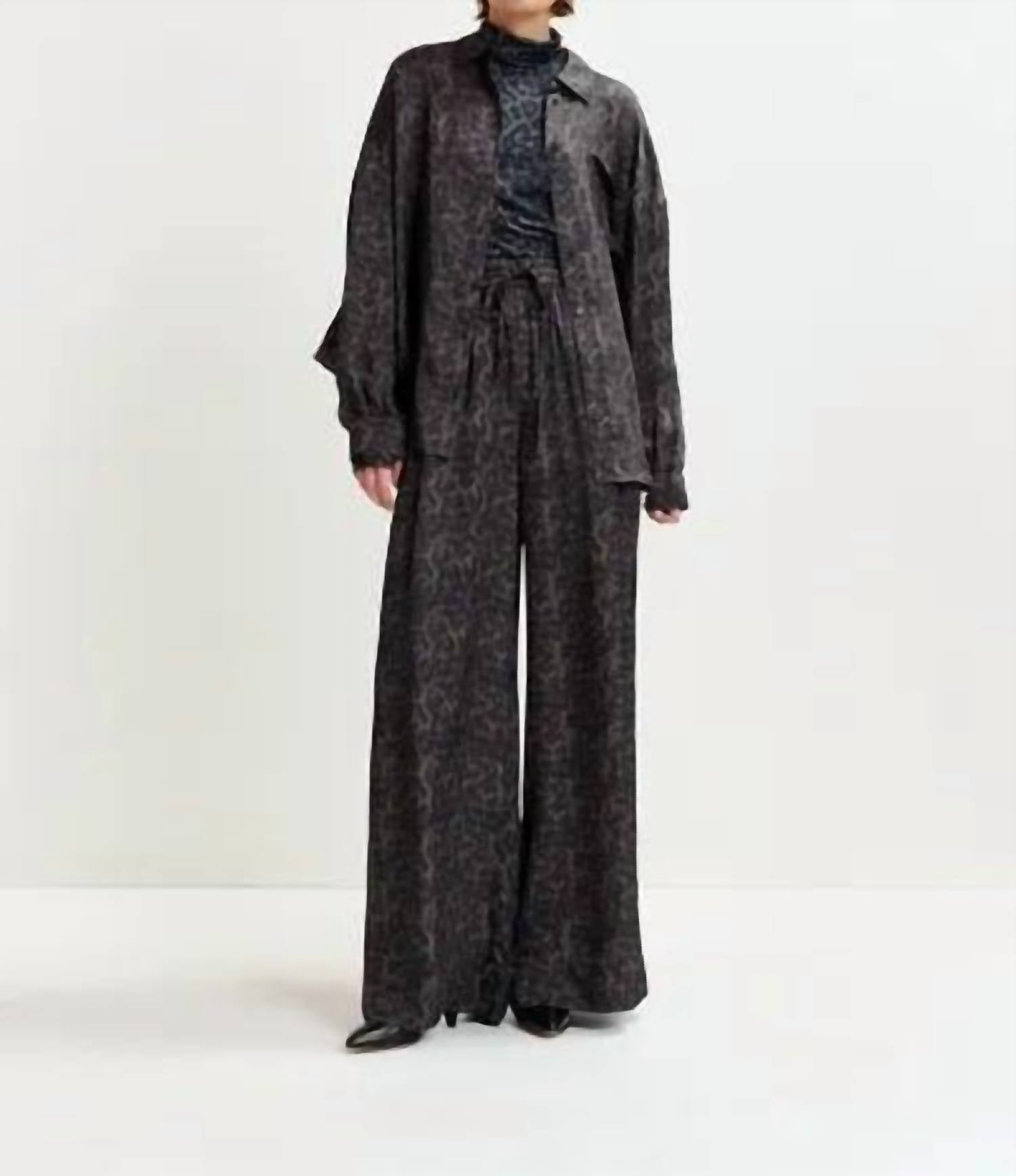 ESSENTIEL ANTWERP Ilorin Oversized Ruffle Shirt in black - women's shirt