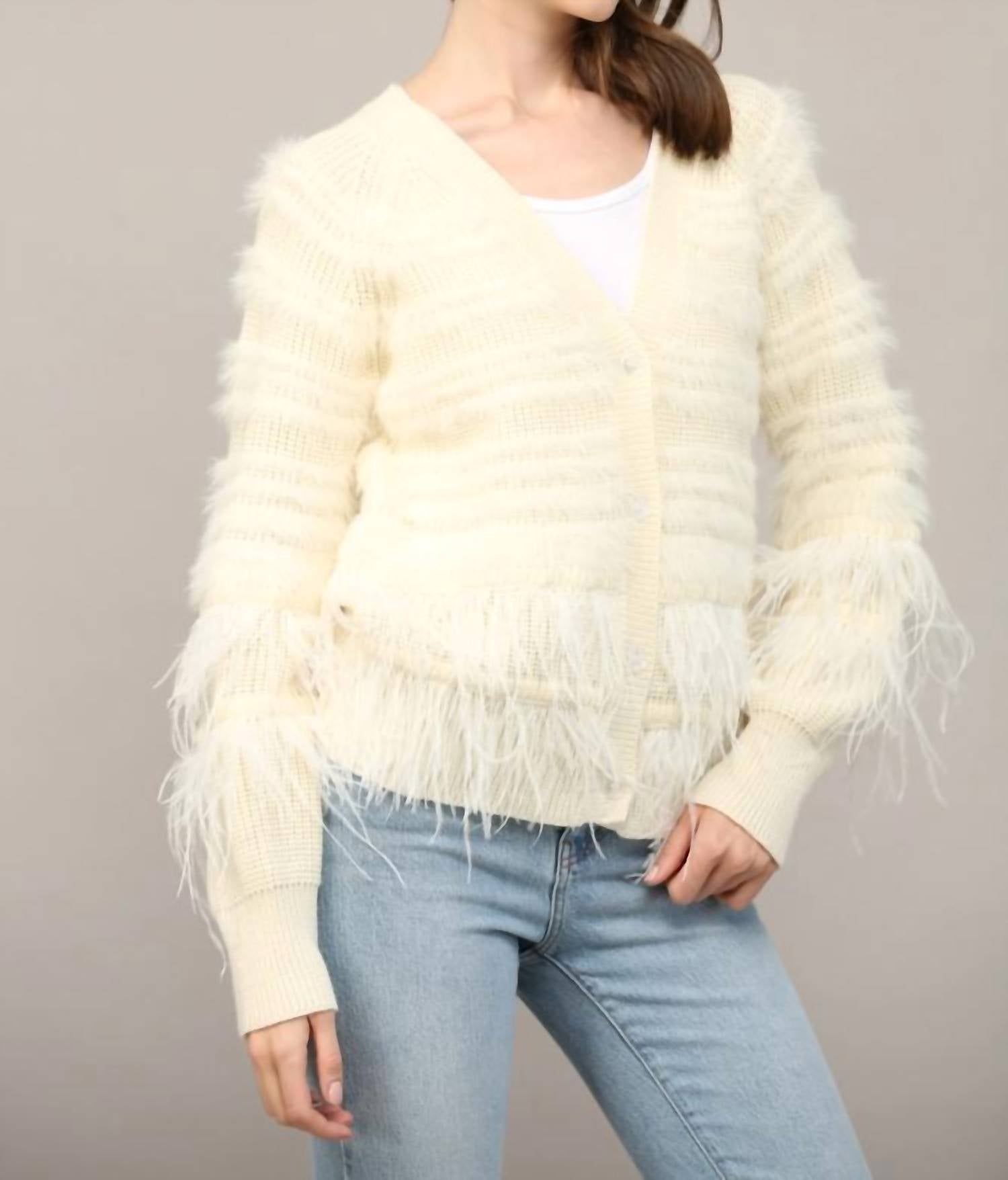 Fate - Feather Trim Wool Blend Cardigan