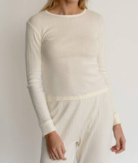 DONNI. Pointelle Long Sleeve Top in creme 1 - women's long sleeve top
