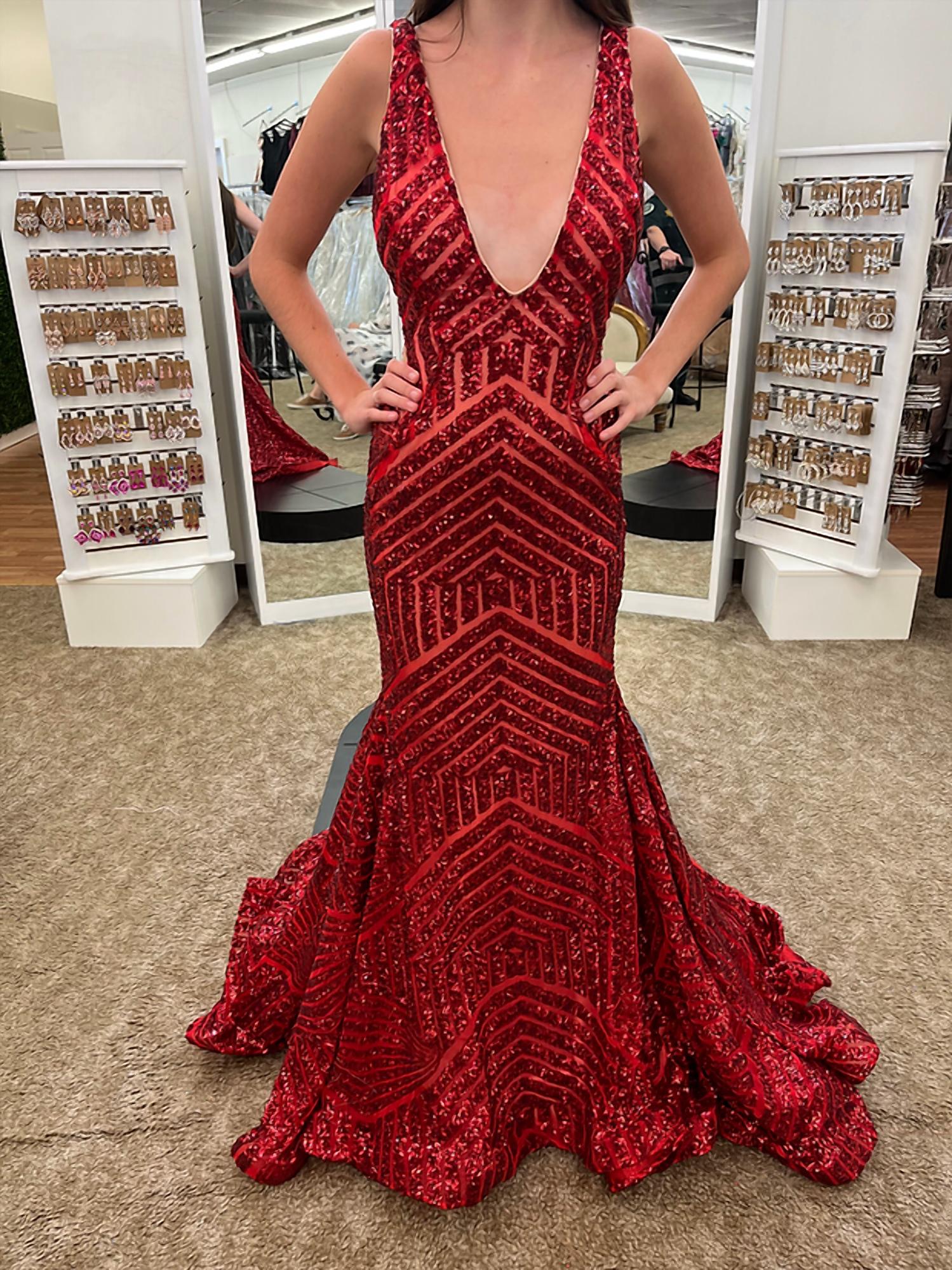 Jovani - Low V Neck Sequin Sheath Dress