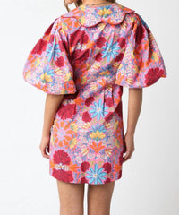 Olivaceous - Groovy Floral Puff Sleeve Mini Dress