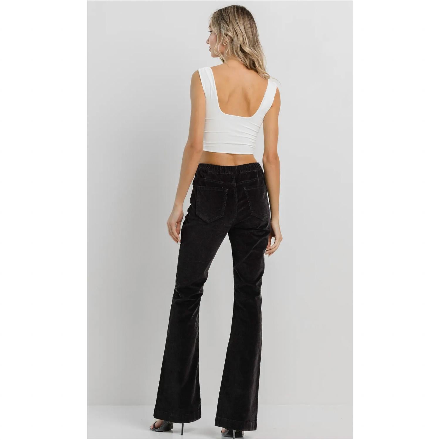 Jelly Jeans Corduroy Flare Pull On Pants in black - women's pants - detail view