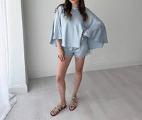 Loucia - Draped Poncho and Lace-Trim Short Set