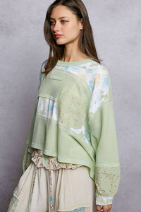 Pol - Round Neck Floral Stripe Stitch Knit Top