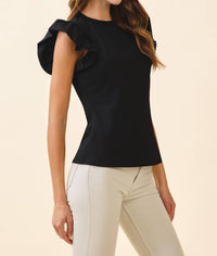 Tcec - Ruffled Flutter Sleeves Round Neck Sleeveless Top
