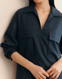 Lafayette 148 Patch Pocket Popover Blouse in admiral blue - women's sweater - alternate view