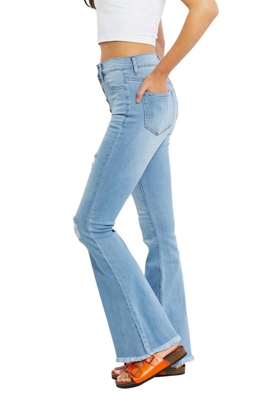 Vibrant Miu - Full Size Jess Button Flare Jeans