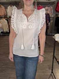 Tribal - Embroidered Frill Sleeve Blouse