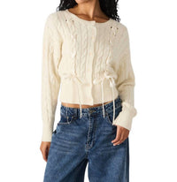 STEVE MADDEN Saidee Cable Ribbon Cardigan in cream - women's cardigan