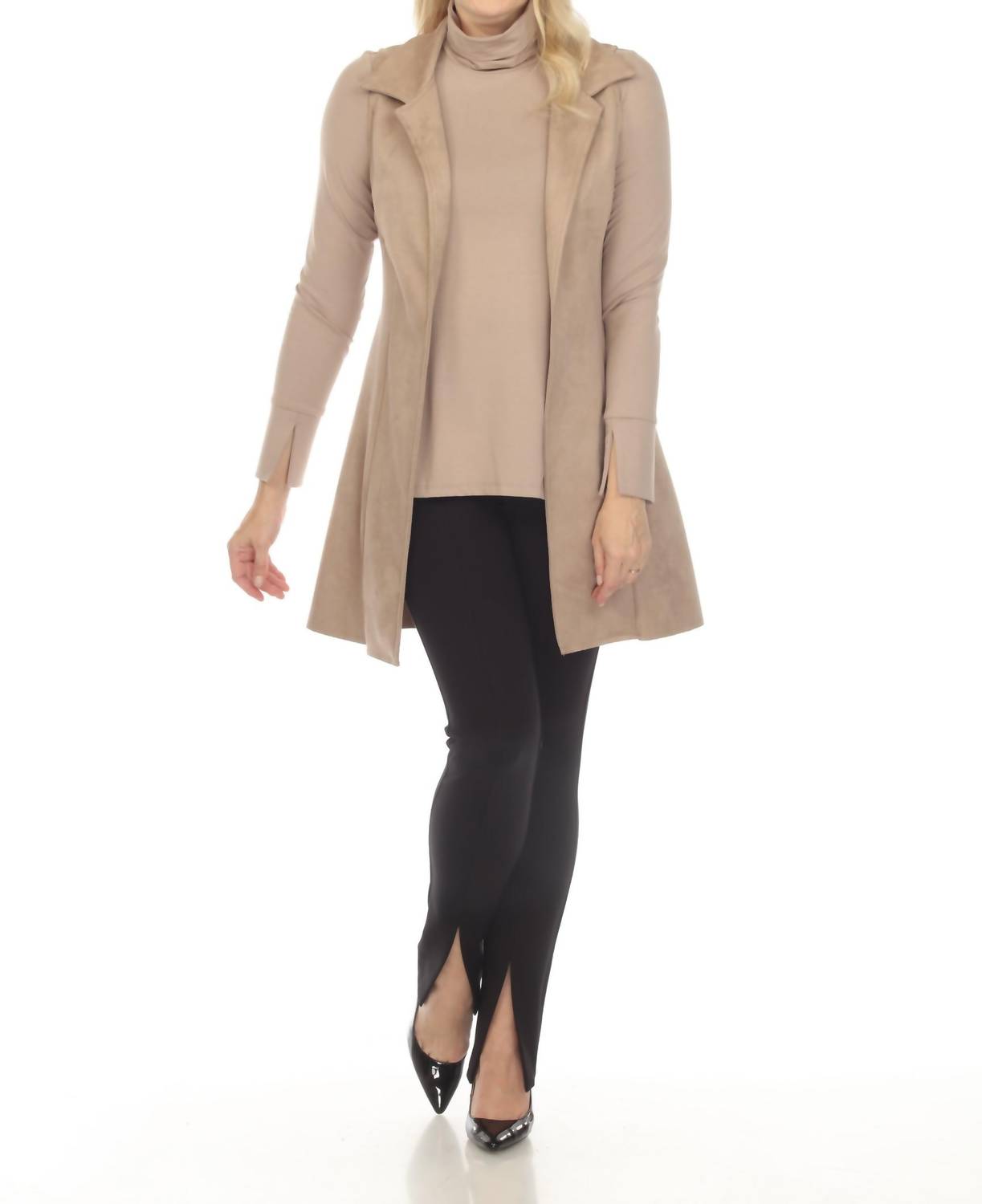 Joseph Ribkoff - Faux Suede Open Front Longline Vest