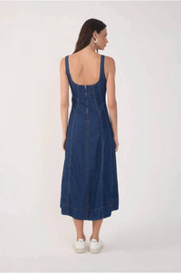 Dress To - Denim Topstitching Sleeveless Midi Dress
